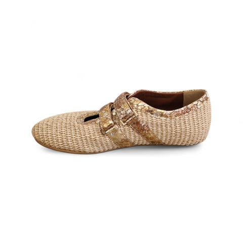 Zeudi - ballerina doppip cinturino - rafia- pelle - coloniale