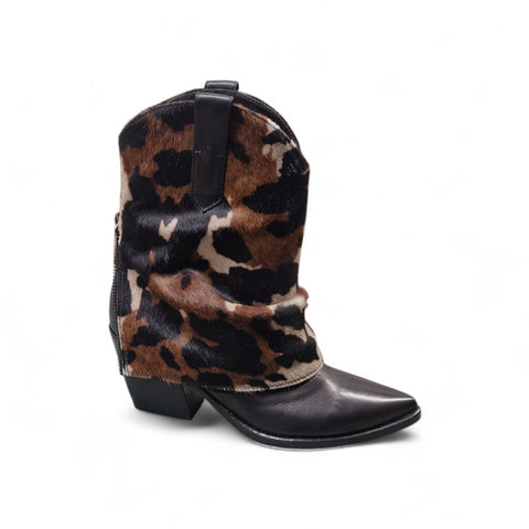 Julia - Stivaletto tex in pelle nero e cavallino