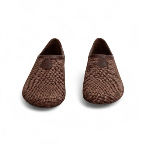 Amos - slippers - rafia- pelle - cioccolato