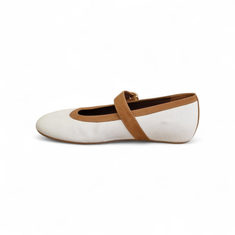Zeudi - ballerina con cinturino - pelle bianca- coloniale
