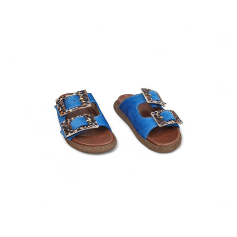Sole - Ciabatta a due fasce in cavallino azzurro - leo - fashion