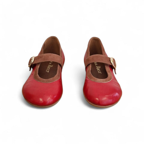 Zeudi - ballerina con cinturino - pelle rosso- tabacco