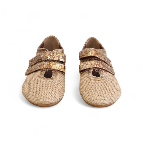 Zeudi - ballerina doppip cinturino - rafia- pelle - coloniale