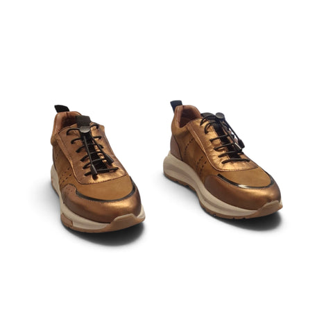 Silvy - Pelle Ciccolato -  Bronzo - Allacciatura Elastica e Suola Chunky Comfort