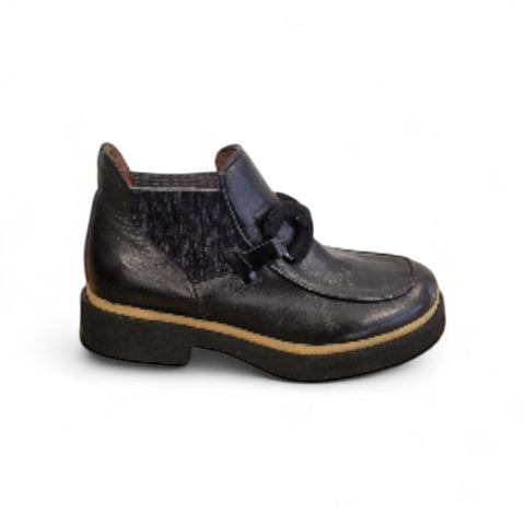 Alice - Stivaletto beatles pelle nera ricamo