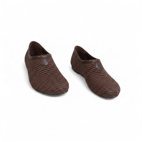Amos - slippers - rafia- pelle - cioccolato