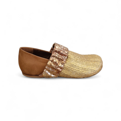 Amos - loafers - rafia - oro- pelle - cuoio