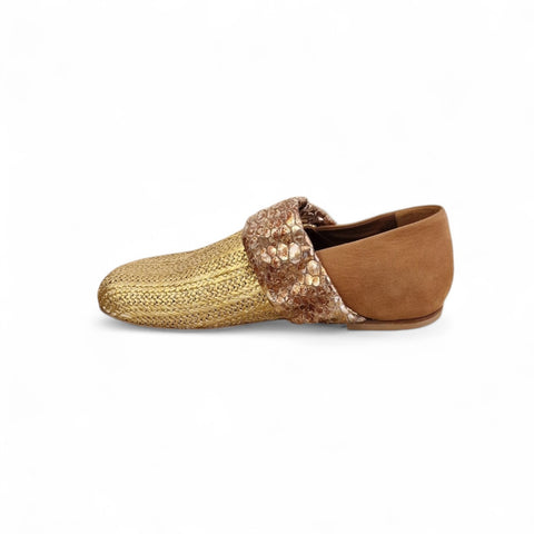 Amos - loafers - rafia - oro- pelle - cuoio