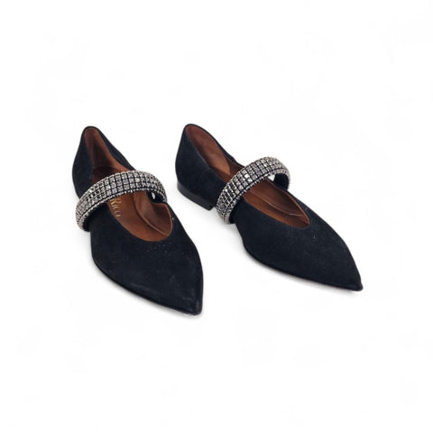 Venus - Ballerina in pelle nero con strass