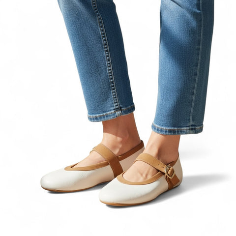 Zeudi - ballerina con cinturino - pelle bianca- coloniale