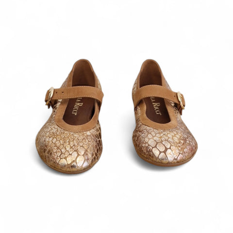 Zeudi - ballerina con cinturino - pelle laminata - tabacco