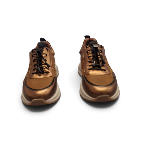 Silvy - Pelle Ciccolato -  Bronzo - Allacciatura Elastica e Suola Chunky Comfort