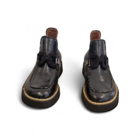 Alice - Stivaletto beatles pelle nera ricamo