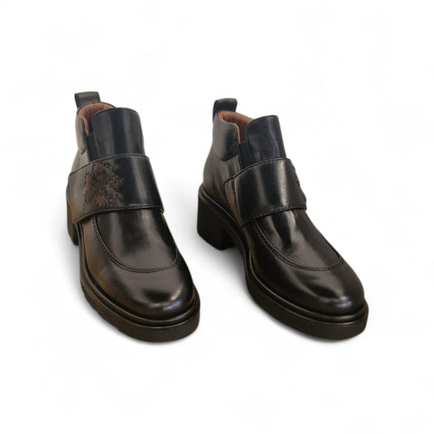 Bianca - Stivalleto in pelle nero lana lux