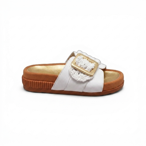 Burano - Ciabatta in pelle bianco - tabacco