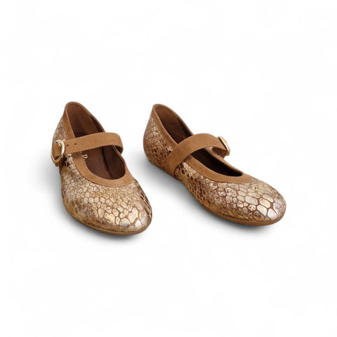 Zeudi - ballerina con cinturino - pelle laminata - tabacco
