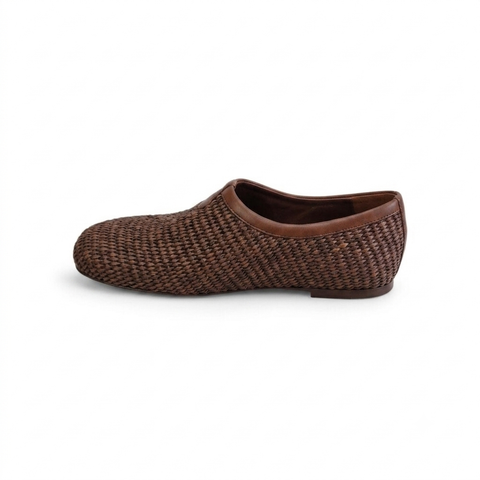 Amos - slippers - rafia- pelle - cioccolato