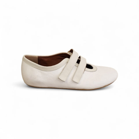 Zeudi - ballerina doppio cinturino - pelle - bianca - gesso