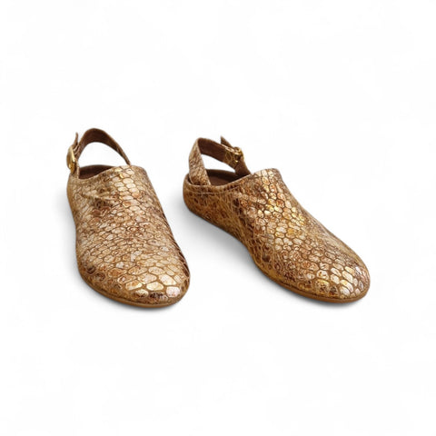 Zeudi - sabot slingback - pelle laminata - oro- bronzo