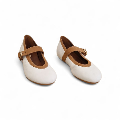 Zeudi - ballerina con cinturino - pelle bianca- coloniale